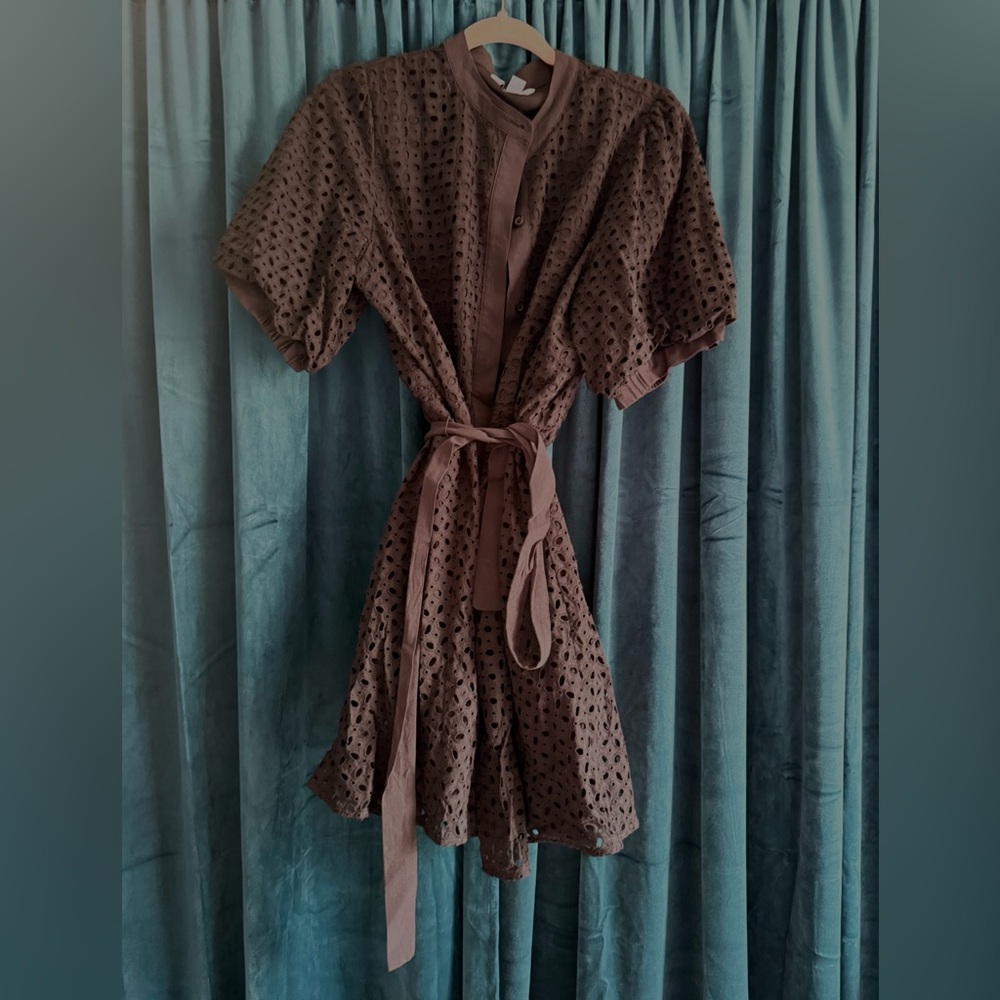 Black Eyelet Belted Dress